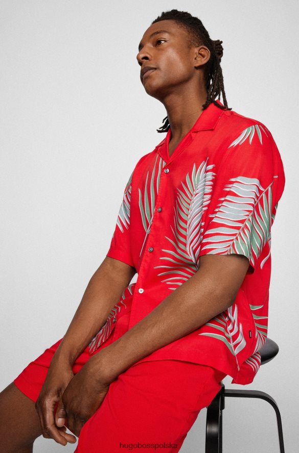 Hugo Boss czerwona koszula hugo o regularnym kroju z krótkim rękawem i nadrukiem w liście czerwony R0X0H62630