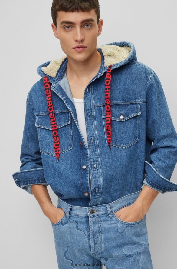 Hugo Boss jasnoniebieska dżinsowa koszula oversize o kroju oversize z kapturem z pluszową podszewką hugo jasny niebieski R0X0H63873