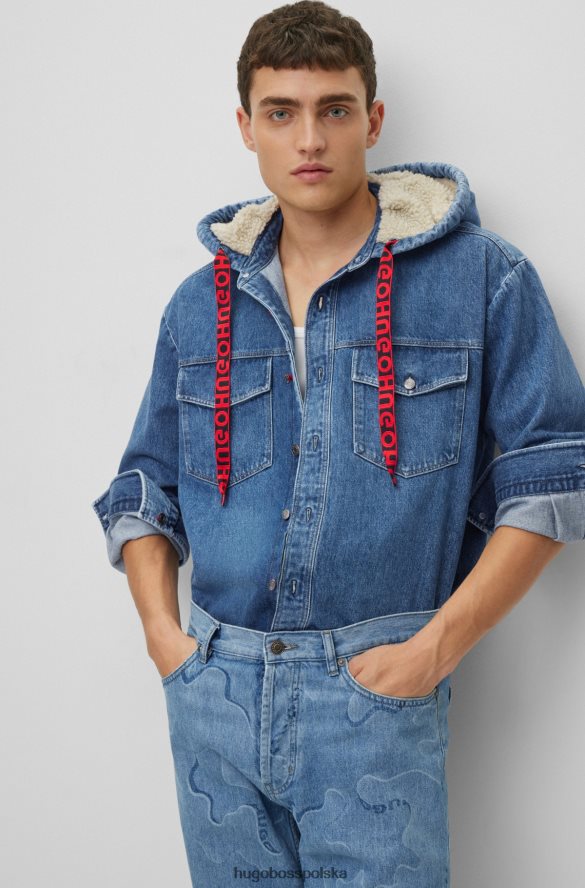 Hugo Boss jasnoniebieska dżinsowa koszula oversize o kroju oversize z kapturem z pluszową podszewką hugo jasny niebieski R0X0H63873
