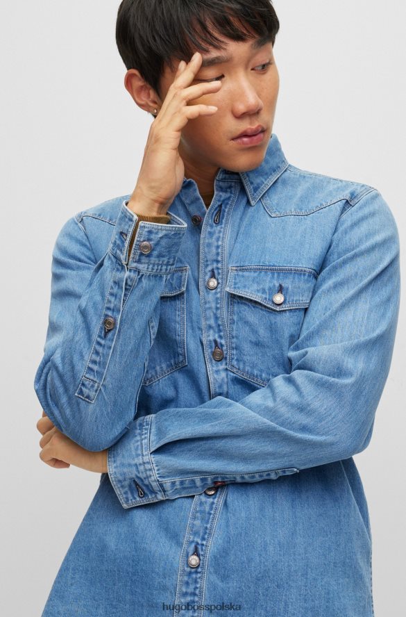 Hugo Boss jasnoniebieska koszula Hugo o swobodnym kroju z denimu z czystej bawełny jasny niebieski R0X0H64317