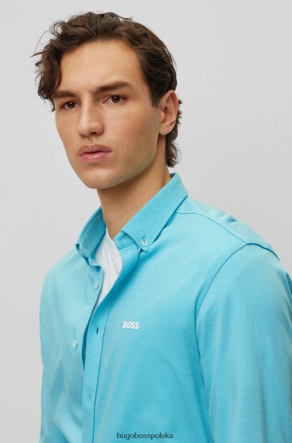 Hugo Boss jasnoniebieska koszula hugo o regularnym kroju z bawełnianej piki z logo jasny niebieski R0X0H62220