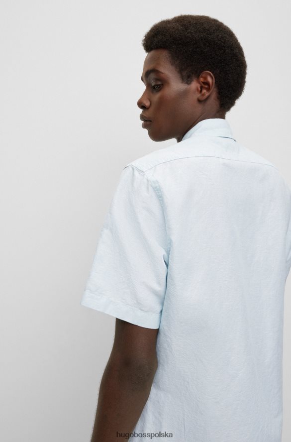 Hugo Boss jasnoniebieska koszula hugo o regularnym kroju z lnu i bawełny z żakardowym wzorem w liście jasny niebieski R0X0H62616