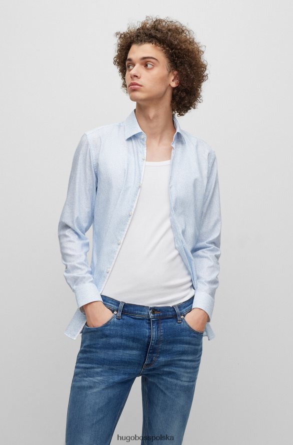 Hugo Boss jasnoniebieska koszula o dopasowanym kroju z bawełnianego płótna hugo w geometryczne wzory jasny niebieski R0X0H62334
