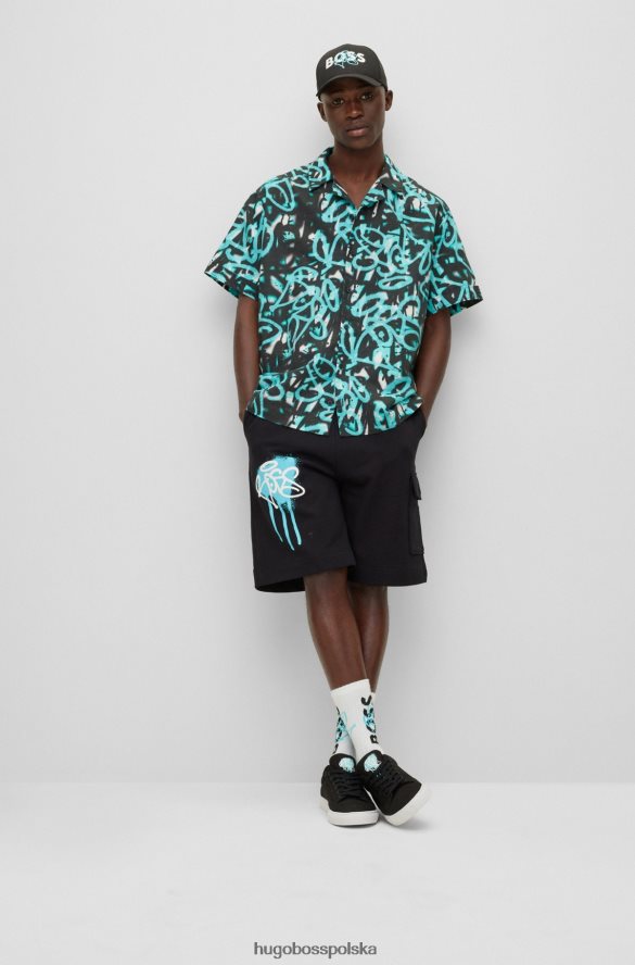 Hugo Boss jasnoniebieska koszula o swobodnym kroju hugo z grafiką graffiti jasny niebieski R0X0H63221