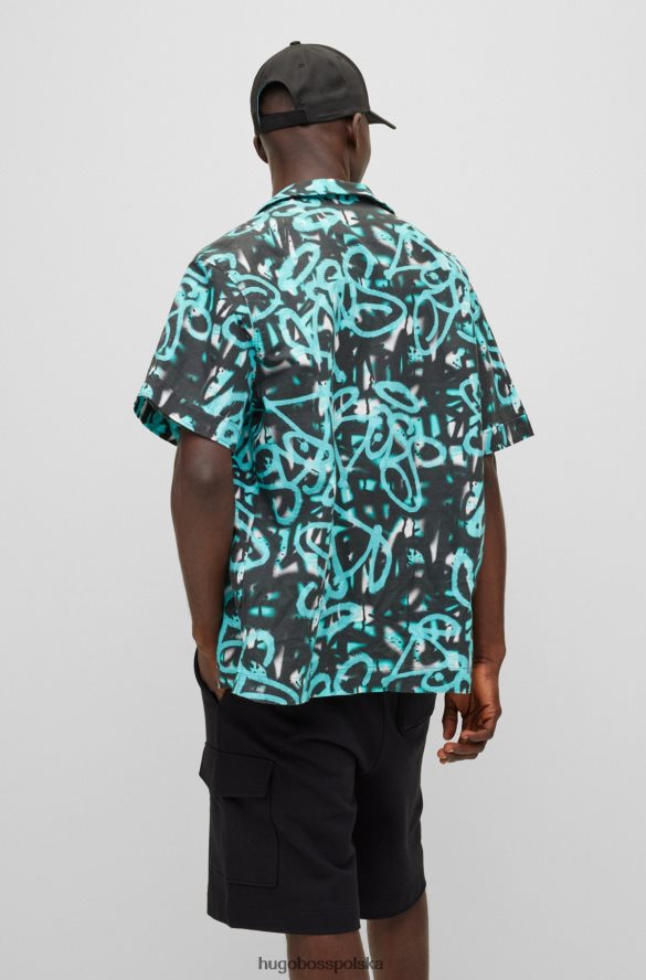 Hugo Boss jasnoniebieska koszula o swobodnym kroju hugo z grafiką graffiti jasny niebieski R0X0H63221