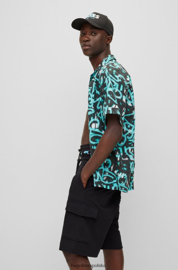 Hugo Boss jasnoniebieska koszula o swobodnym kroju hugo z grafiką graffiti jasny niebieski R0X0H63221