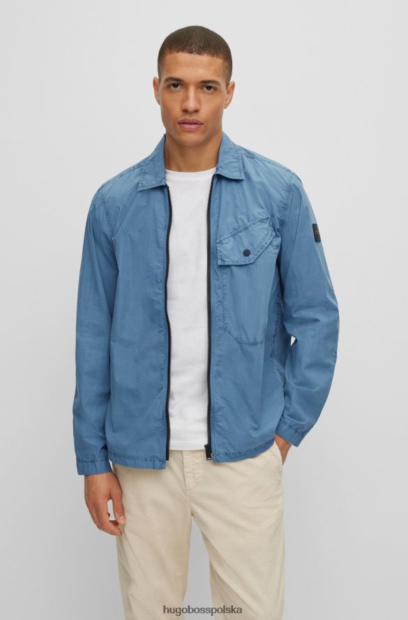 Hugo Boss niebieska bawełniana koszula oversize Hugo zapinana na zamek i kieszenią na piersi niebieski R0X0H62795