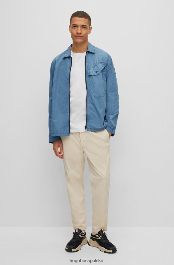 Hugo Boss niebieska bawełniana koszula oversize Hugo zapinana na zamek i kieszenią na piersi niebieski R0X0H62795
