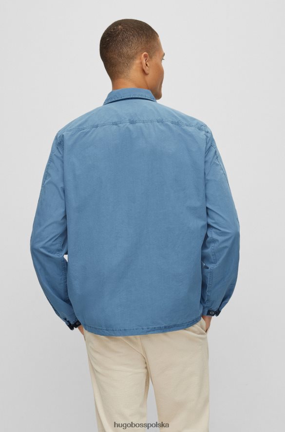 Hugo Boss niebieska bawełniana koszula oversize Hugo zapinana na zamek i kieszenią na piersi niebieski R0X0H62795