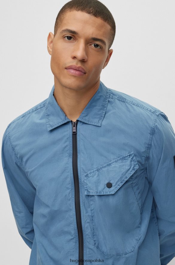 Hugo Boss niebieska bawełniana koszula oversize Hugo zapinana na zamek i kieszenią na piersi niebieski R0X0H62795