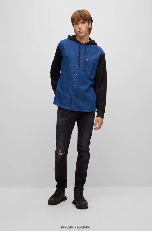 Hugo Boss niebieska dżinsowa koszula oversize o kroju oversize z kontrastowymi rękawami hugo niebieski R0X0H64485
