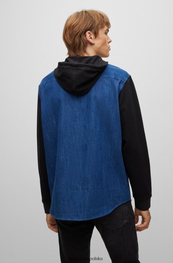 Hugo Boss niebieska dżinsowa koszula oversize o kroju oversize z kontrastowymi rękawami hugo niebieski R0X0H64485