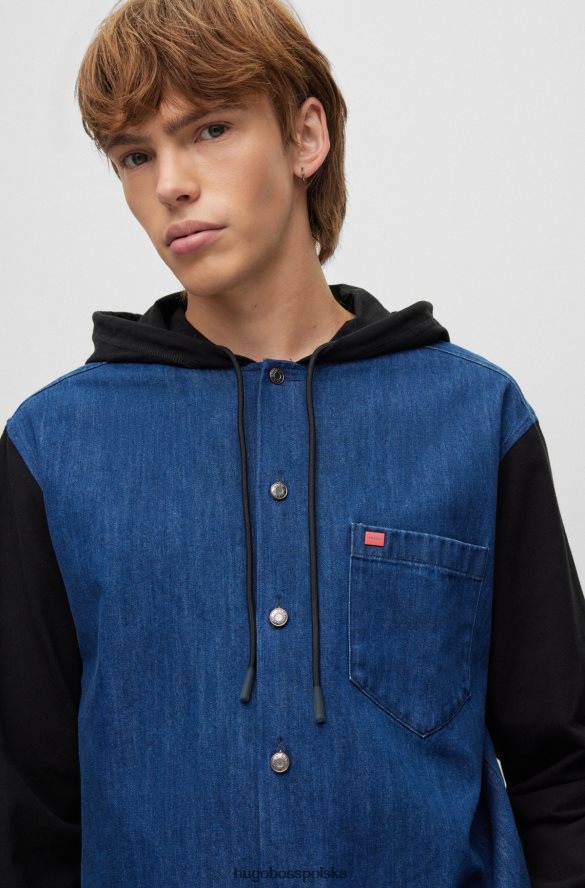 Hugo Boss niebieska dżinsowa koszula oversize o kroju oversize z kontrastowymi rękawami hugo niebieski R0X0H64485