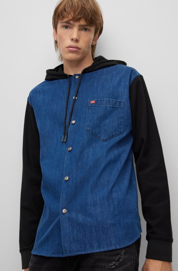Hugo Boss niebieska dżinsowa koszula oversize o kroju oversize z kontrastowymi rękawami hugo niebieski R0X0H64485