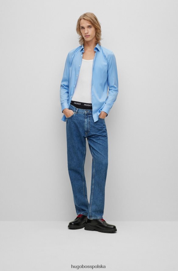 Hugo Boss niebieska koszula Hugo o dopasowanym kroju z popeliny z domieszką bawełny niebieski R0X0H63096