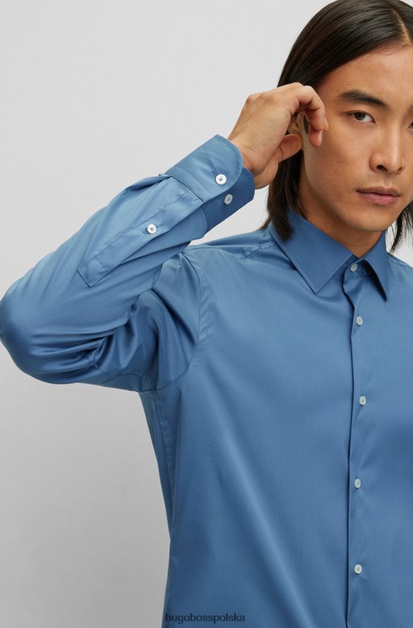 Hugo Boss niebieska koszula o dopasowanym kroju z łatwego w prasowaniu, elastycznego materiału hugo niebieski R0X0H62823