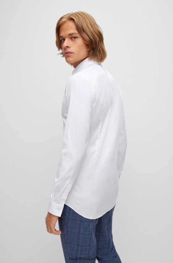 Hugo Boss wyjątkowo dopasowana koszula z łatwej w prasowaniu białej popeliny z domieszką bawełny hugo biały R0X0H64484