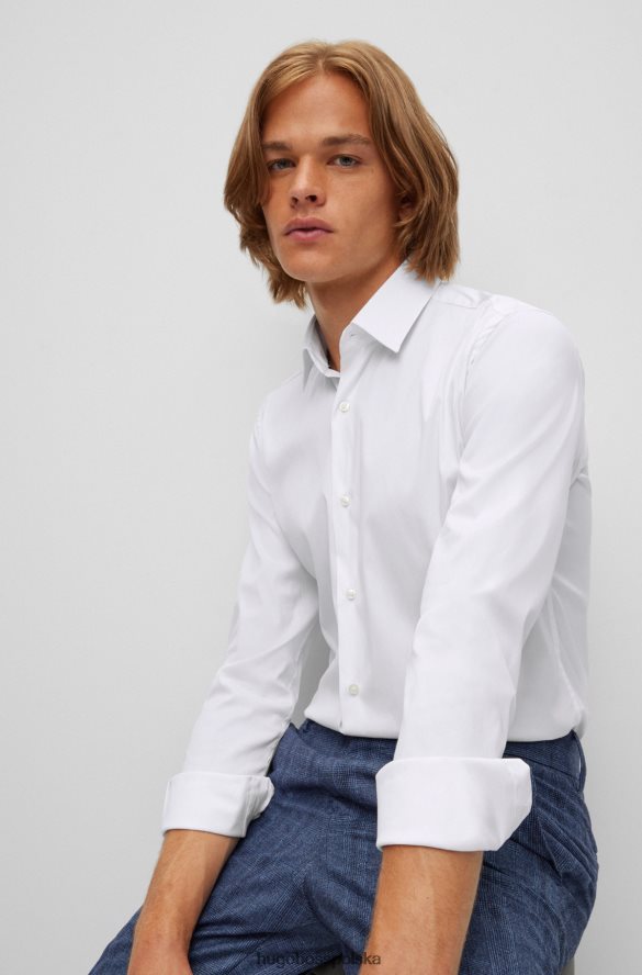 Hugo Boss wyjątkowo dopasowana koszula z łatwej w prasowaniu białej popeliny z domieszką bawełny hugo biały R0X0H64484