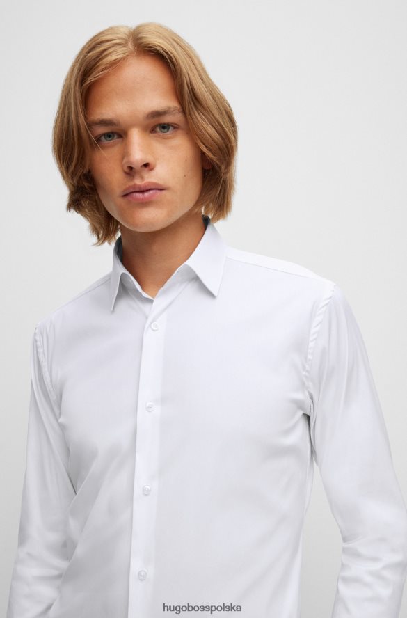 Hugo Boss wyjątkowo dopasowana koszula z łatwej w prasowaniu białej popeliny z domieszką bawełny hugo biały R0X0H64484