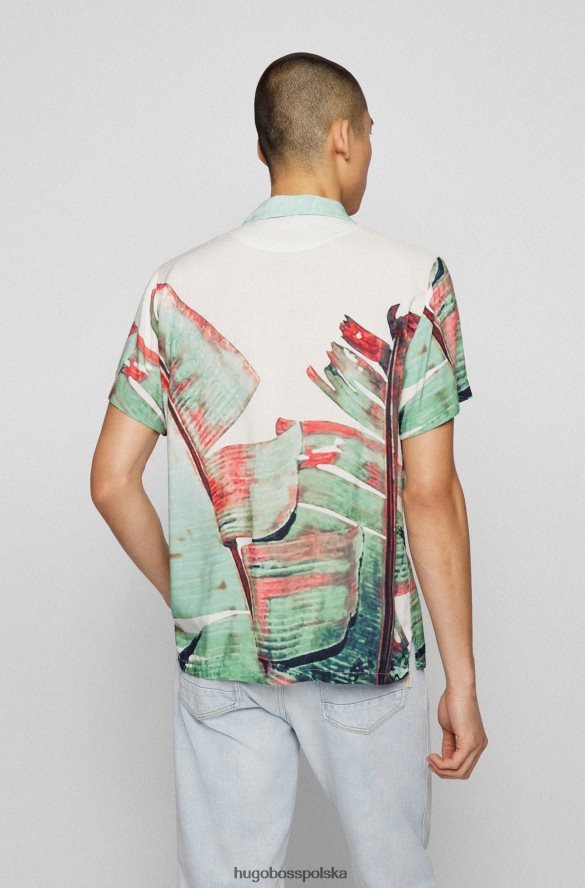 Hugo Boss zielona koszula o regularnym kroju z płóciennym wzorem w liście hugo zielony R0X0H63996