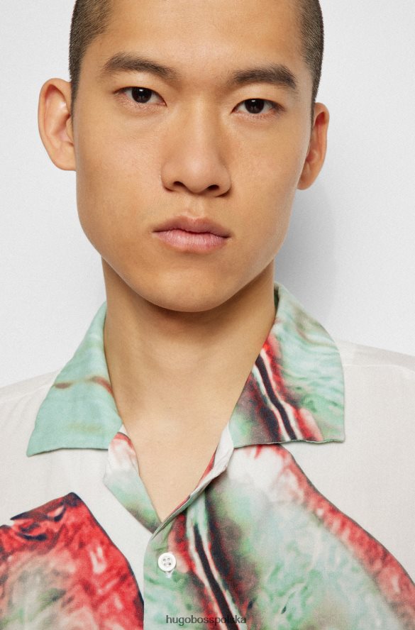 Hugo Boss zielona koszula o regularnym kroju z płóciennym wzorem w liście hugo zielony R0X0H63996