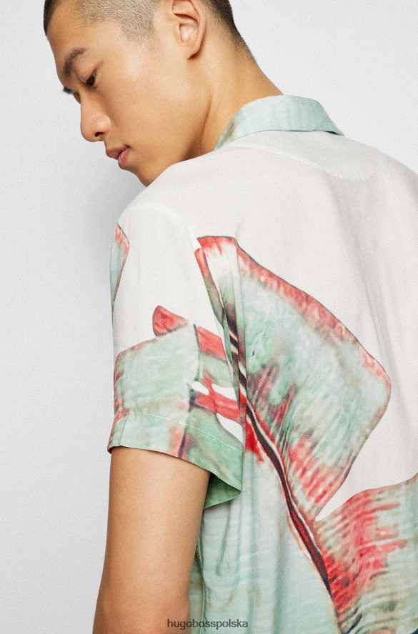 Hugo Boss zielona koszula o regularnym kroju z płóciennym wzorem w liście hugo zielony R0X0H63996