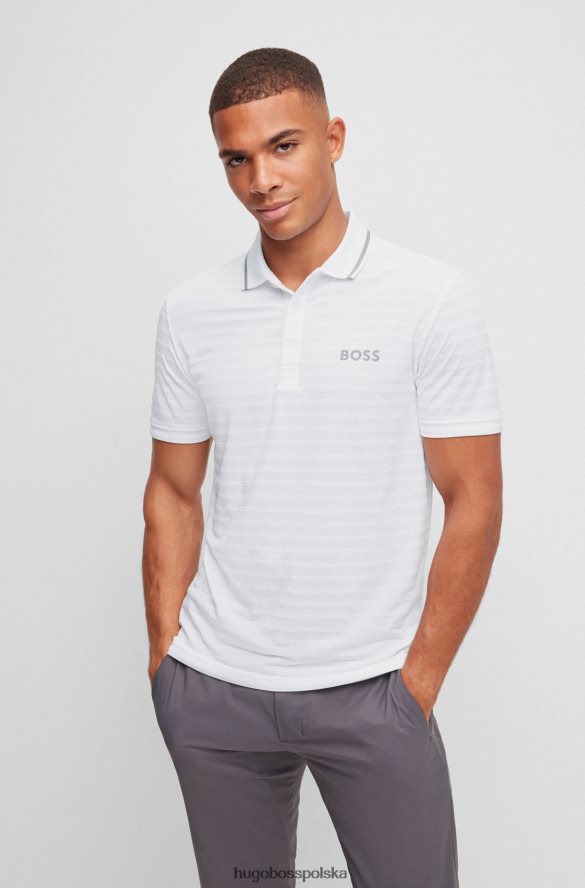 Hugo Boss Biała, dopasowana koszulka polo Hugo z dzianinowymi paskami i kontrastowym brandingiem biały R0X0H63203