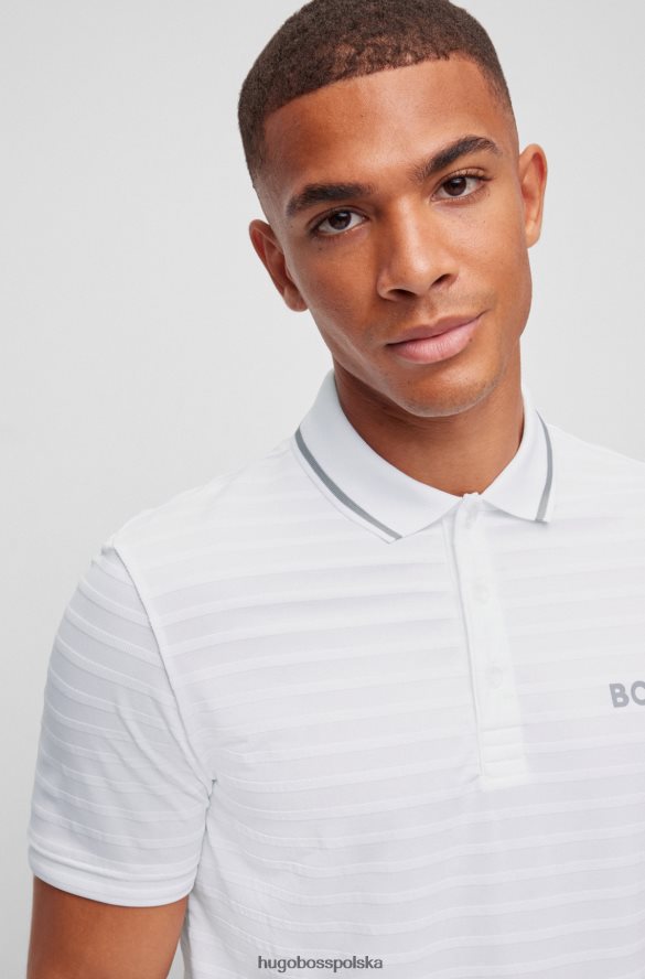 Hugo Boss Biała, dopasowana koszulka polo Hugo z dzianinowymi paskami i kontrastowym brandingiem biały R0X0H63203