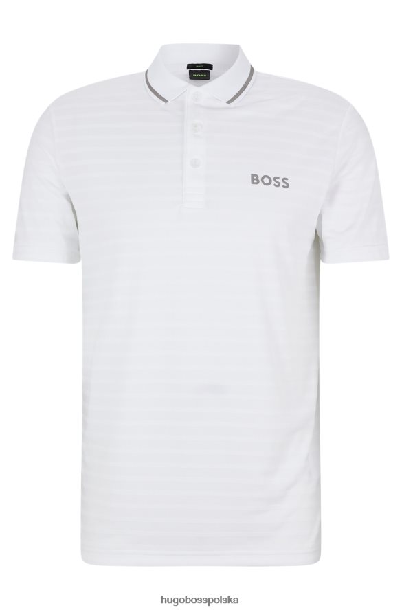 Hugo Boss Biała, dopasowana koszulka polo Hugo z dzianinowymi paskami i kontrastowym brandingiem biały R0X0H63203