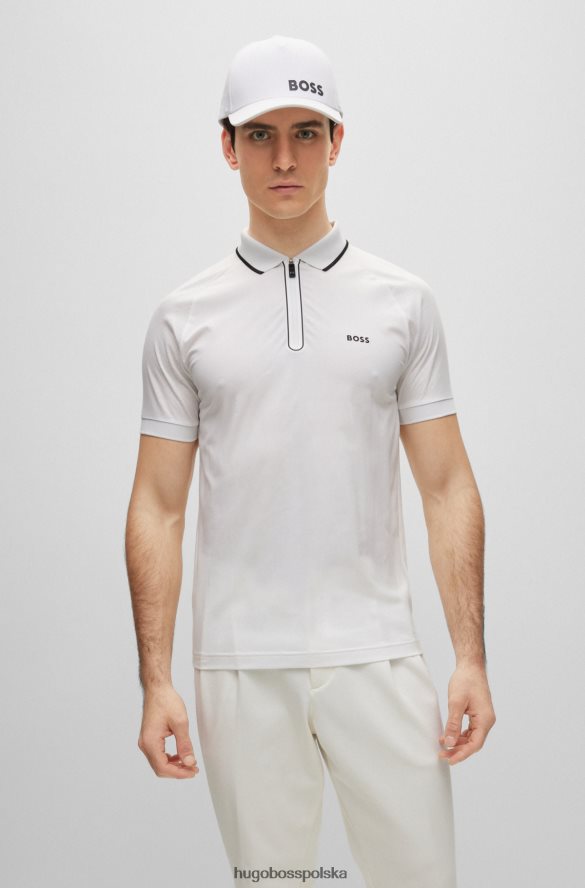 Hugo Boss Biała, dopasowana koszulka polo z zamkiem błyskawicznym, wykonana z elastycznej bawełny hugo biały R0X0H64184