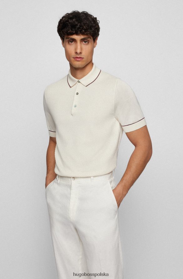 Hugo Boss Biała koszulka polo hugo z jedwabiu i bawełny ze strukturalnym panelem przednim biały R0X0H64254