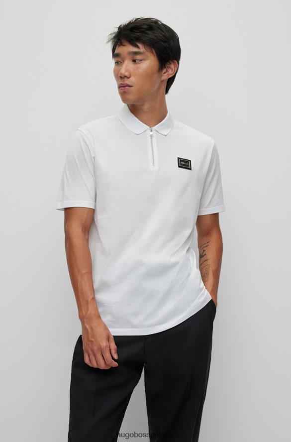 Hugo Boss Biała koszulka polo hugo z merceryzowanej bawełny, zapinana na zamek i logo w ramce biały R0X0H61899