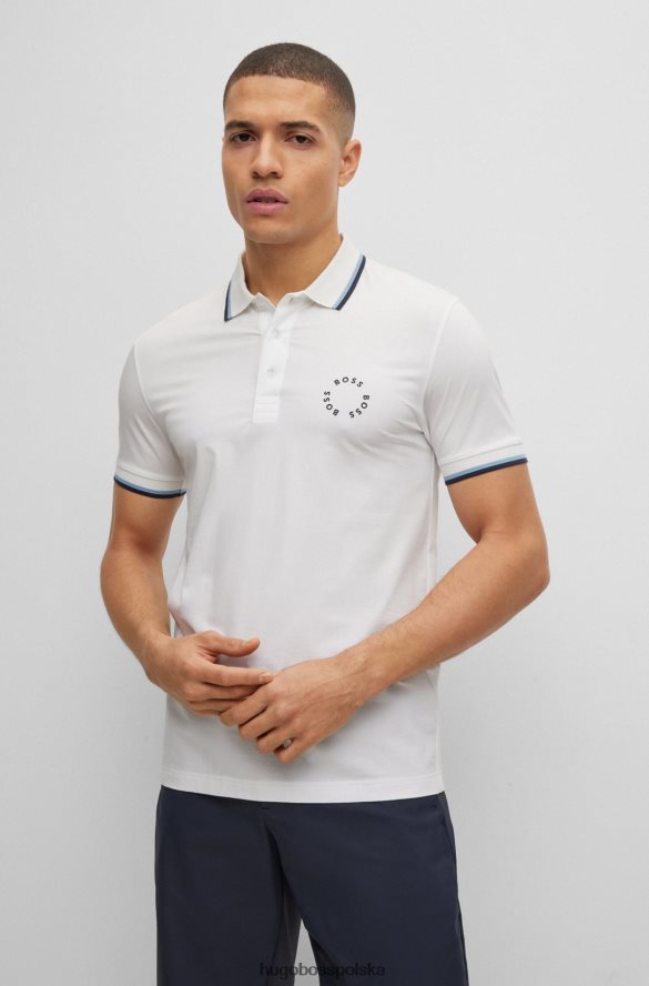 Hugo Boss Biała koszulka polo o dopasowanym kroju hugo z elastycznej bawełny i okrągłym brandingiem biały R0X0H63925
