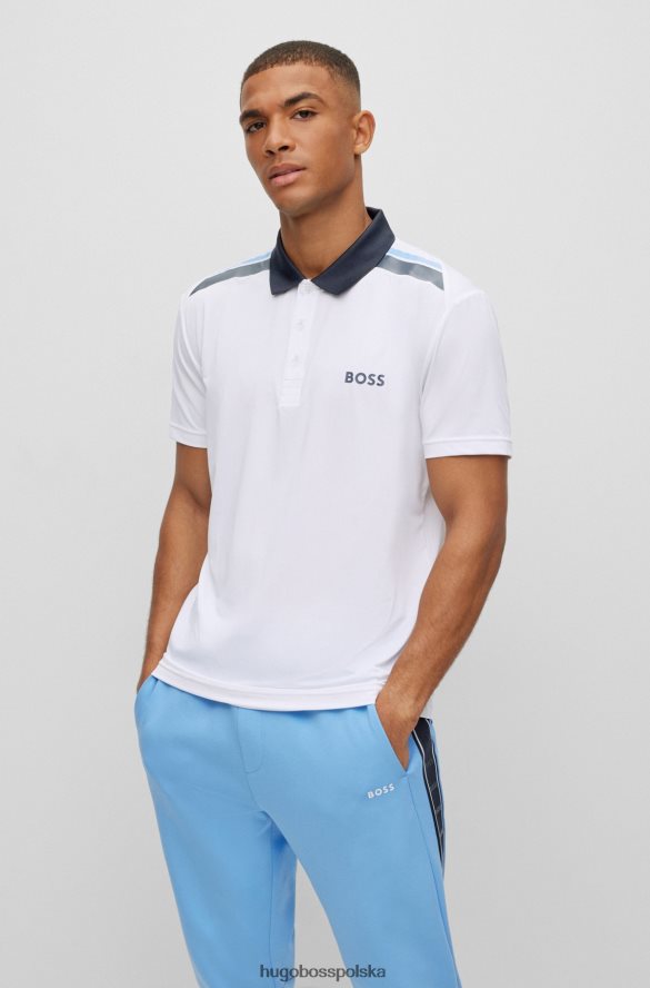 Hugo Boss Biała koszulka polo z aktywnym stretchem i nadrukiem w paski biały R0X0H62046