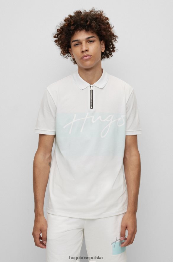 Hugo Boss Biała koszulka polo zapinana na zamek, z odręcznym logo hugo biały R0X0H64122