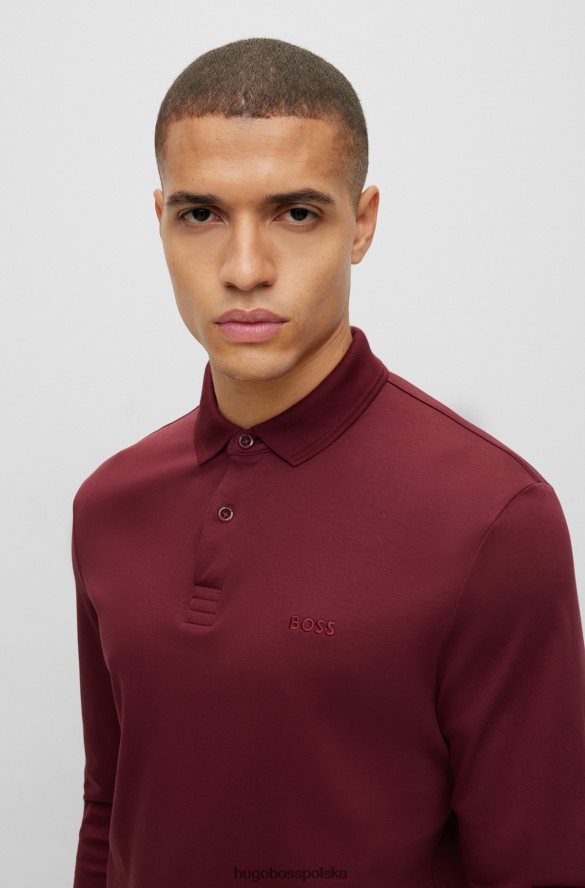 Hugo Boss Ciemnoczerwona koszulka polo Hugo z bawełny interlock i tonalnym logo ciemno czerwony R0X0H61085