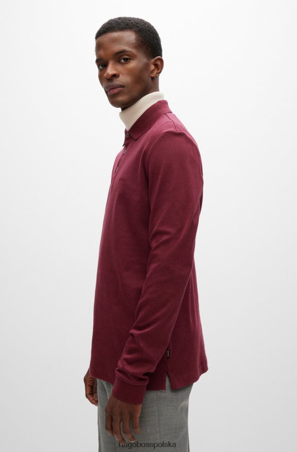Hugo Boss Ciemnoczerwona koszulka polo hugo z organicznej bawełny z haftowanym logo ciemno czerwony R0X0H61002