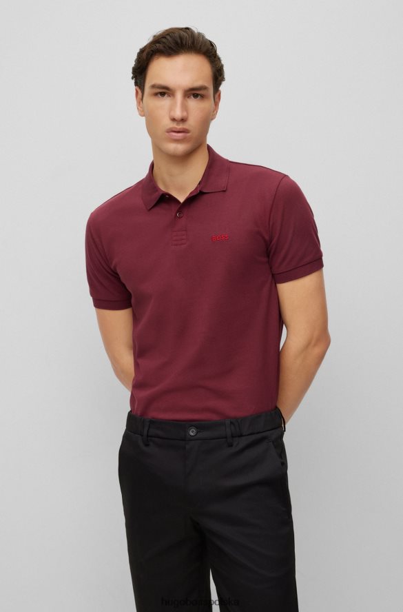 Hugo Boss Ciemnoczerwona koszulka polo hugo z organicznej bawełny z kontrastowym logo ciemno czerwony R0X0H61157