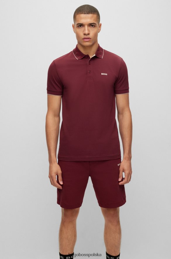 Hugo Boss Ciemnoczerwona koszulka polo o dopasowanym kroju hugo z kołnierzykiem z nadrukiem logo ciemno czerwony R0X0H62084