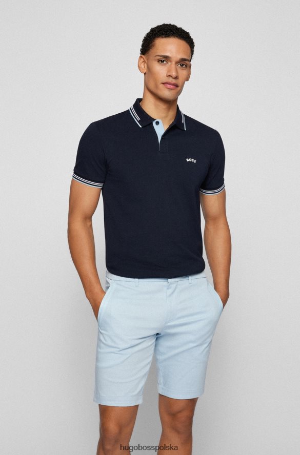 Hugo Boss Ciemnoniebieska, dopasowana koszulka polo z zakrzywionym logo, wykonana z elastycznej bawełny piqu¨¦ hugo ciemny niebieski R0X0H61927
