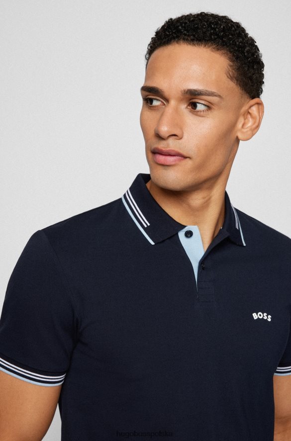 Hugo Boss Ciemnoniebieska, dopasowana koszulka polo z zakrzywionym logo, wykonana z elastycznej bawełny piqu¨¦ hugo ciemny niebieski R0X0H61927