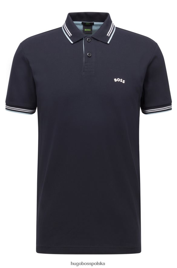 Hugo Boss Ciemnoniebieska, dopasowana koszulka polo z zakrzywionym logo, wykonana z elastycznej bawełny piqu¨¦ hugo ciemny niebieski R0X0H61927