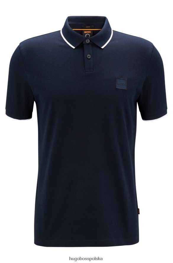 Hugo Boss Ciemnoniebieska koszulka polo Hugo z elastycznej bawełny o dopasowanym kroju i naszywką z logo ciemny niebieski R0X0H62886