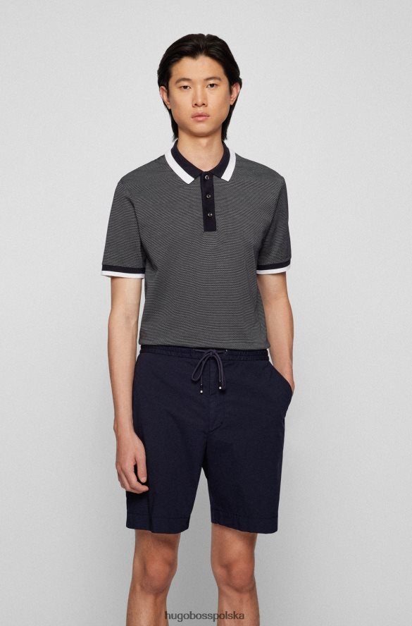 Hugo Boss Ciemnoniebieska koszulka polo hugo z bawełny i jedwabiu o dopasowanym kroju o strukturze bąbelków ciemny niebieski R0X0H64586