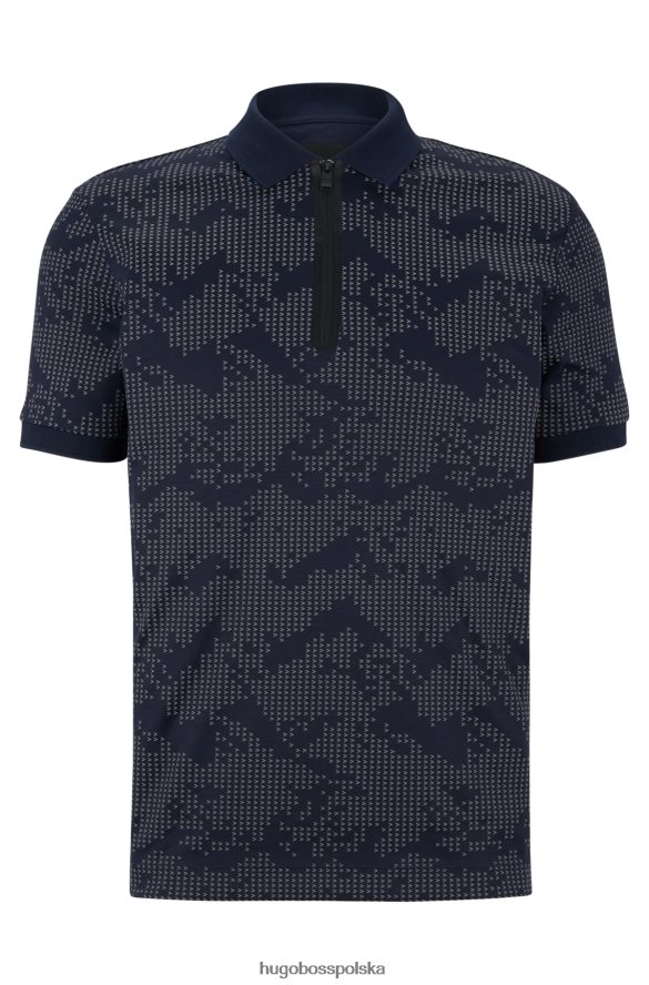 Hugo Boss Ciemnoniebieska koszulka polo hugo z bawełny, zapinana na zamek i z górskim wzorem ciemny niebieski R0X0H62589