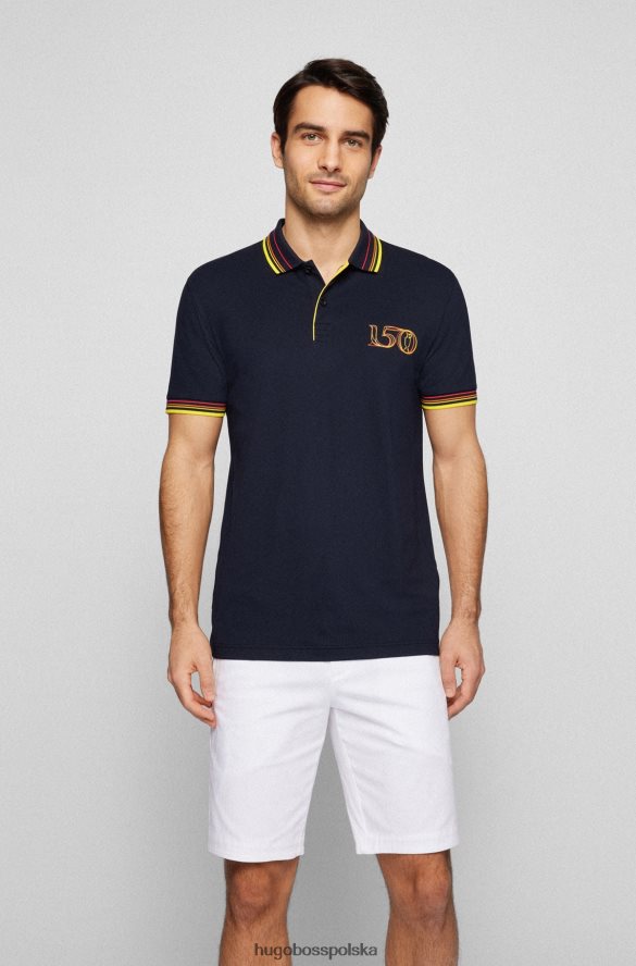 Hugo Boss Ciemnoniebieska koszulka polo hugo z mieszanki bawełny z otwartą grafiką brytyjską ciemny niebieski R0X0H64613