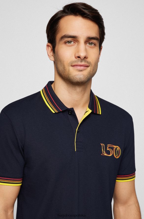 Hugo Boss Ciemnoniebieska koszulka polo hugo z mieszanki bawełny z otwartą grafiką brytyjską ciemny niebieski R0X0H64613