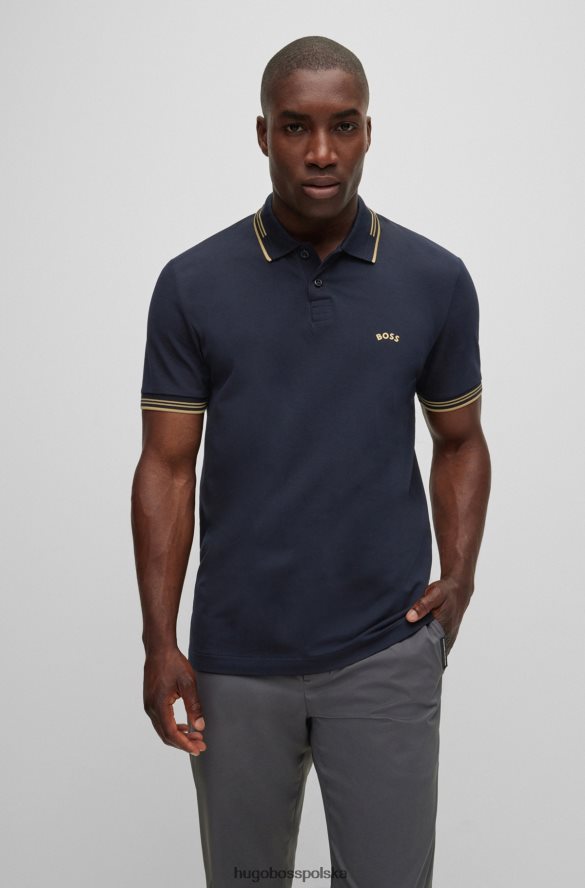 Hugo Boss Ciemnoniebieska koszulka polo o dopasowanym kroju hugo z elastycznej bawełny i zakrzywionym logo ciemny niebieski R0X0H63340
