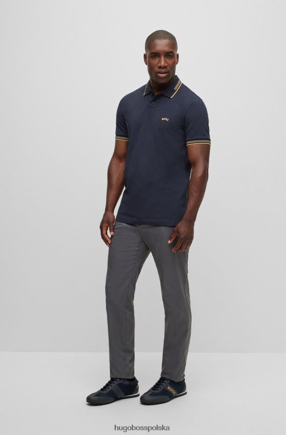 Hugo Boss Ciemnoniebieska koszulka polo o dopasowanym kroju hugo z elastycznej bawełny i zakrzywionym logo ciemny niebieski R0X0H63340