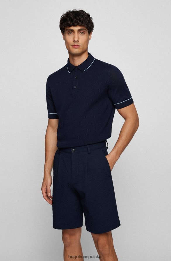 Hugo Boss Ciemnoniebieska koszulka polo z jedwabiu i bawełny hugo ze strukturalnym panelem przednim ciemny niebieski R0X0H64253